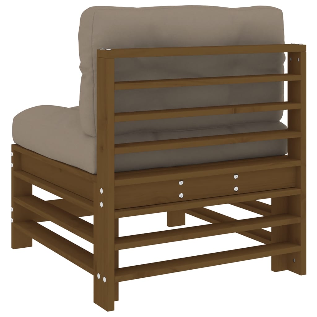 Mid Section Sofa with Cushions Honey Brown Solid Pine Wood