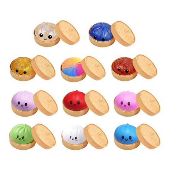 2 Stück Simulation gedämpfte Brötchen Spielzeug Stressabbau Kleine Teigtaschen Quetsch-Sensorisches Fidget-Spielzeug Langsam aufsteigender Stressball Dekompression Teigkugel Spielzeug