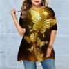 Plus Size Women's Summer Rainbow Butterfly Print Comfortable Short Sleeved Round Neck T-shirt Casual Baggy Medium Length T-shirt