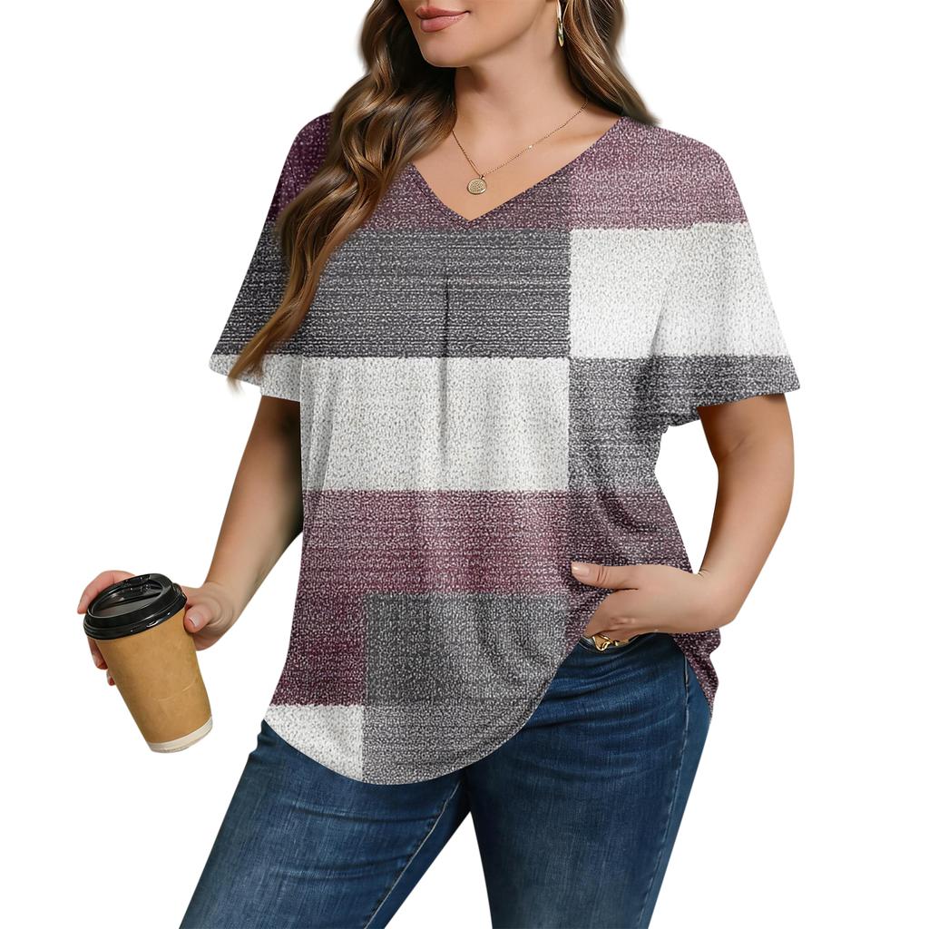 Modische Damen Übergröße Lässige Lockere Kurzarm Elegante V-Ausschnitt Bluse Für die Arbeit