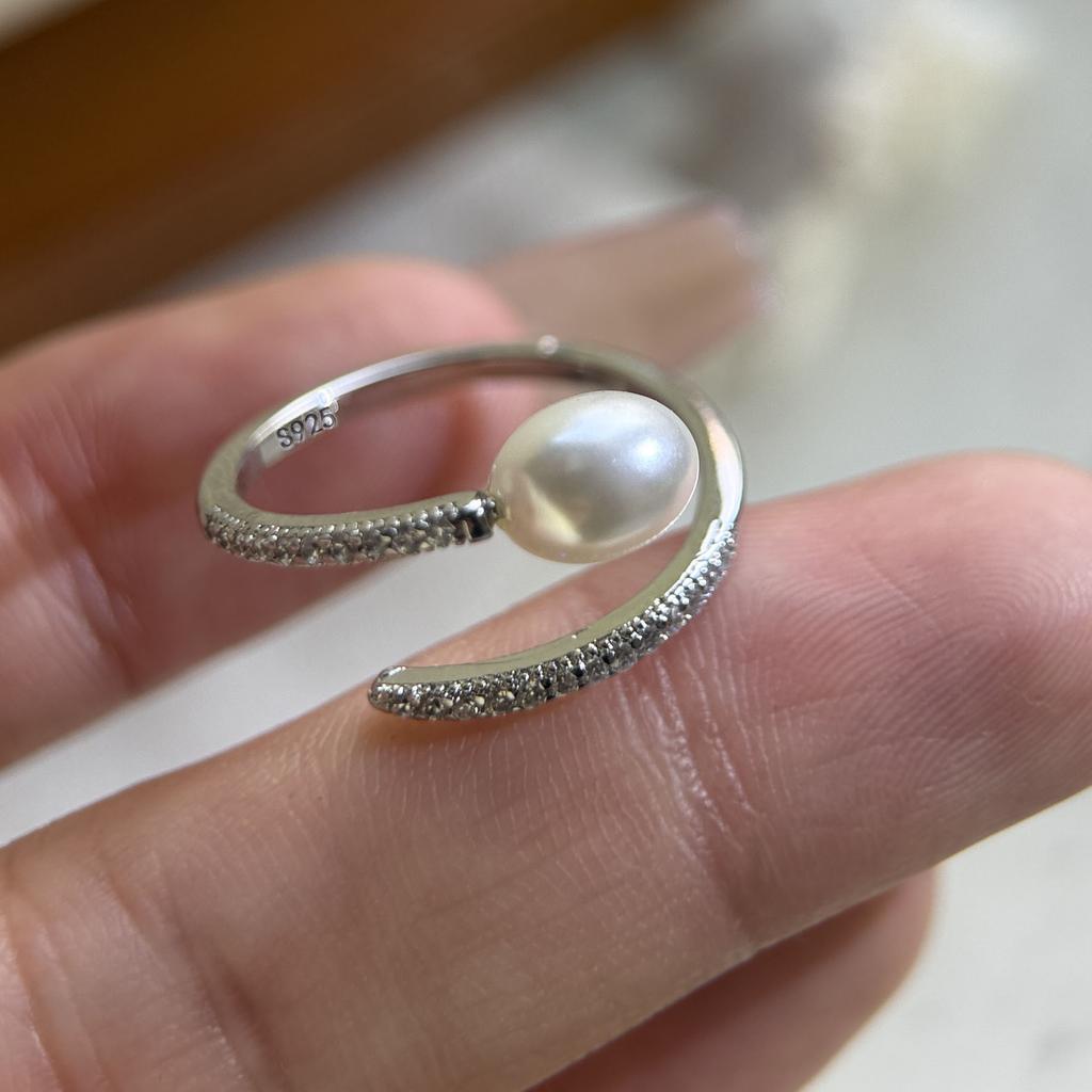 925 Sterling Silver Rings for Women Couple Minimalist Sparckling Pearl Ring Fine CZ Jewelry Birthday Gift Prevent Allergy