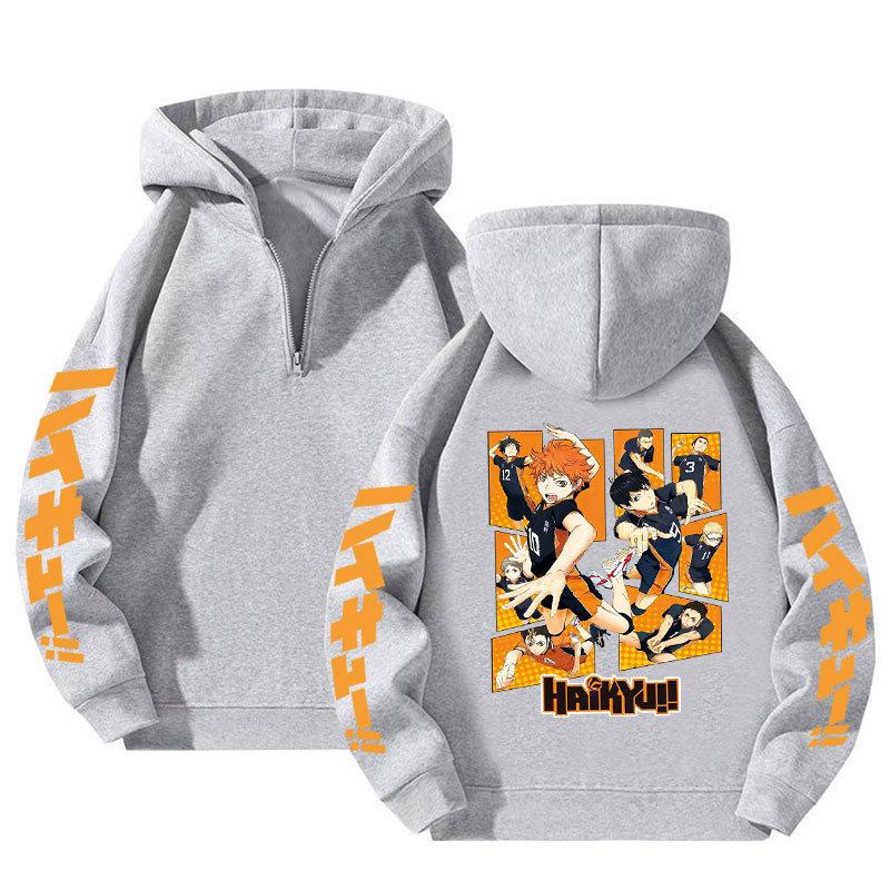 Haikyuu!! Quarter Zip Hoodie, Loose Fit Unisex Anime Sweatshirt New Quarter-zipper Pullover Sweatshirt for Men and Women