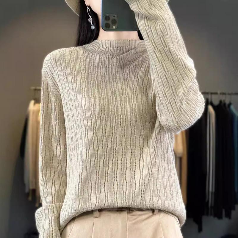 Knitted warm loose blended autumn and winter shirt short base hollow semi-turtleneck sweater fine imitation women's clothing new