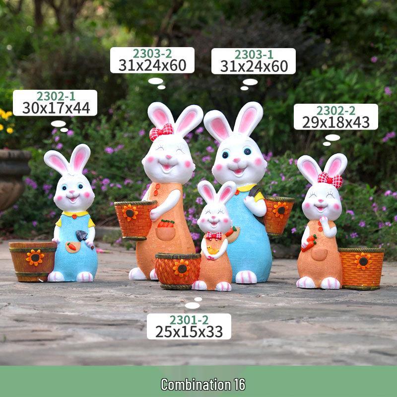 Outdoor Cartoon Rabbit Garden Decoration - Animal Flower Pot Sculpture for Kindergartens and Courtyards