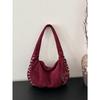 Casual Versatile Suede Rivet Bucket Bag, Fashionable Women Shoulder Bag Suitable For Daily Commute, Dating, Shopping