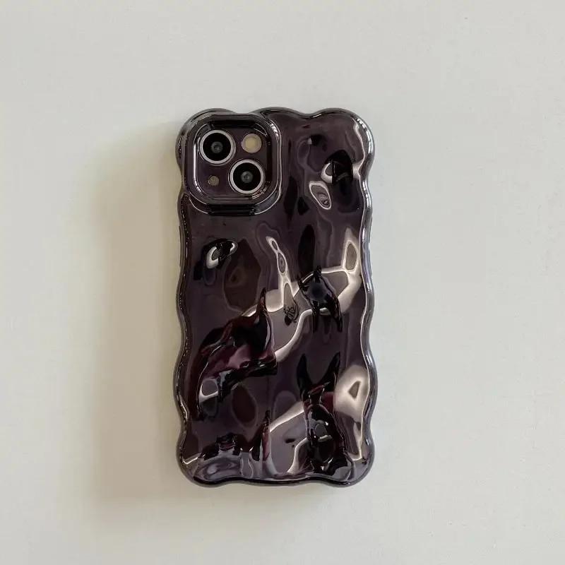 Luxury Plating Wrinkle Wavy Curly Edge Phone Case For 17 16 15 12 13 14 Pro Max 3D Unevenness Camera Protection Cover
