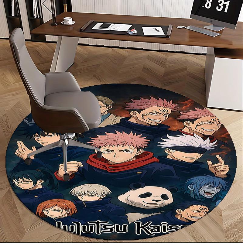 1pc Jujutsu Kaisen Anime Round Carpet Office Chair Mat, NonSlip Rug for Home Decor, Living Room, Bedroom, Game Room