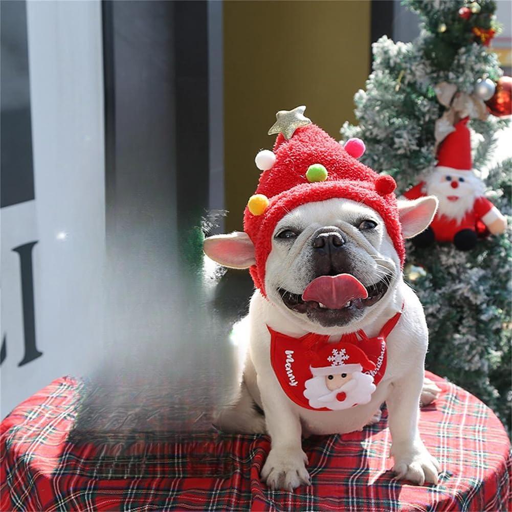 Adorable Christmas Tree Pom-Pom Hat, Adjustable Santa Reindeer Christmas Tree Headwear for Pets with Star and Pompoms