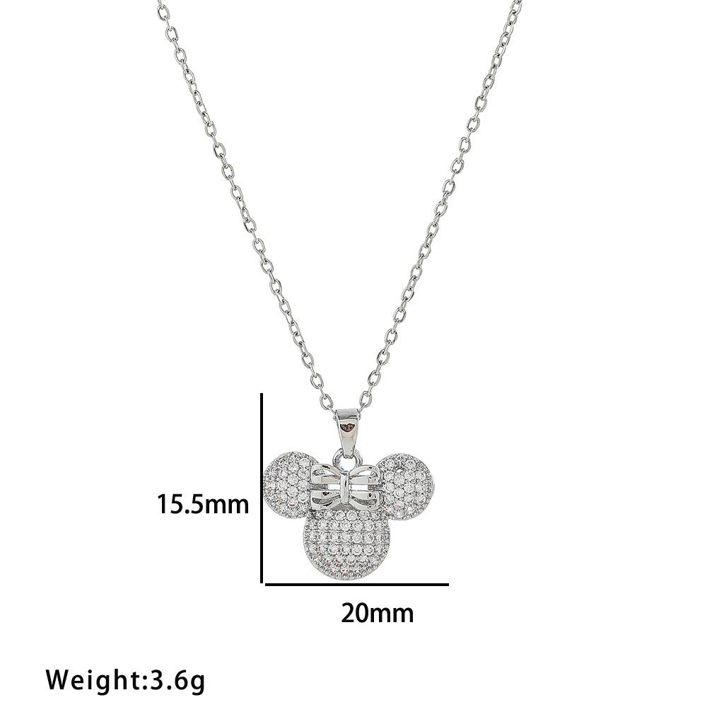 Cartoon Bow Mouse Studded With Zircon Necklace Earring Ring Set for Women Girl Stainless Steel Chain Sweet Gift for Friends Kids