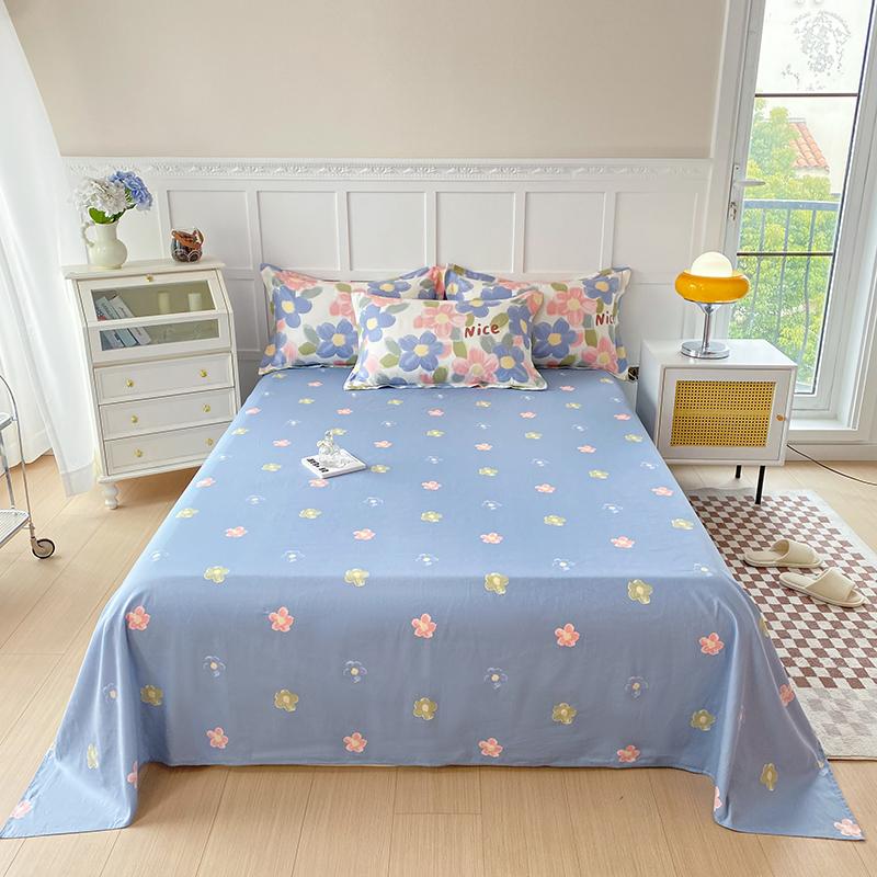 White Tulip Flower Flat Sheet Cotton Cartoon Bunny Blue Bed Sheet Set for Boys Girls Lovely Floral Rabbit Botanical Bed Cover