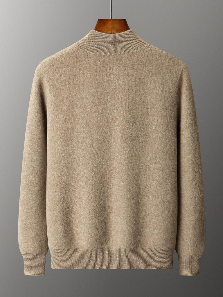 Siping Men's Thick Cashmere Cardigan, Zipper Stand Collar, Warm Knit Outerwear, Business Casual Wool Sweater