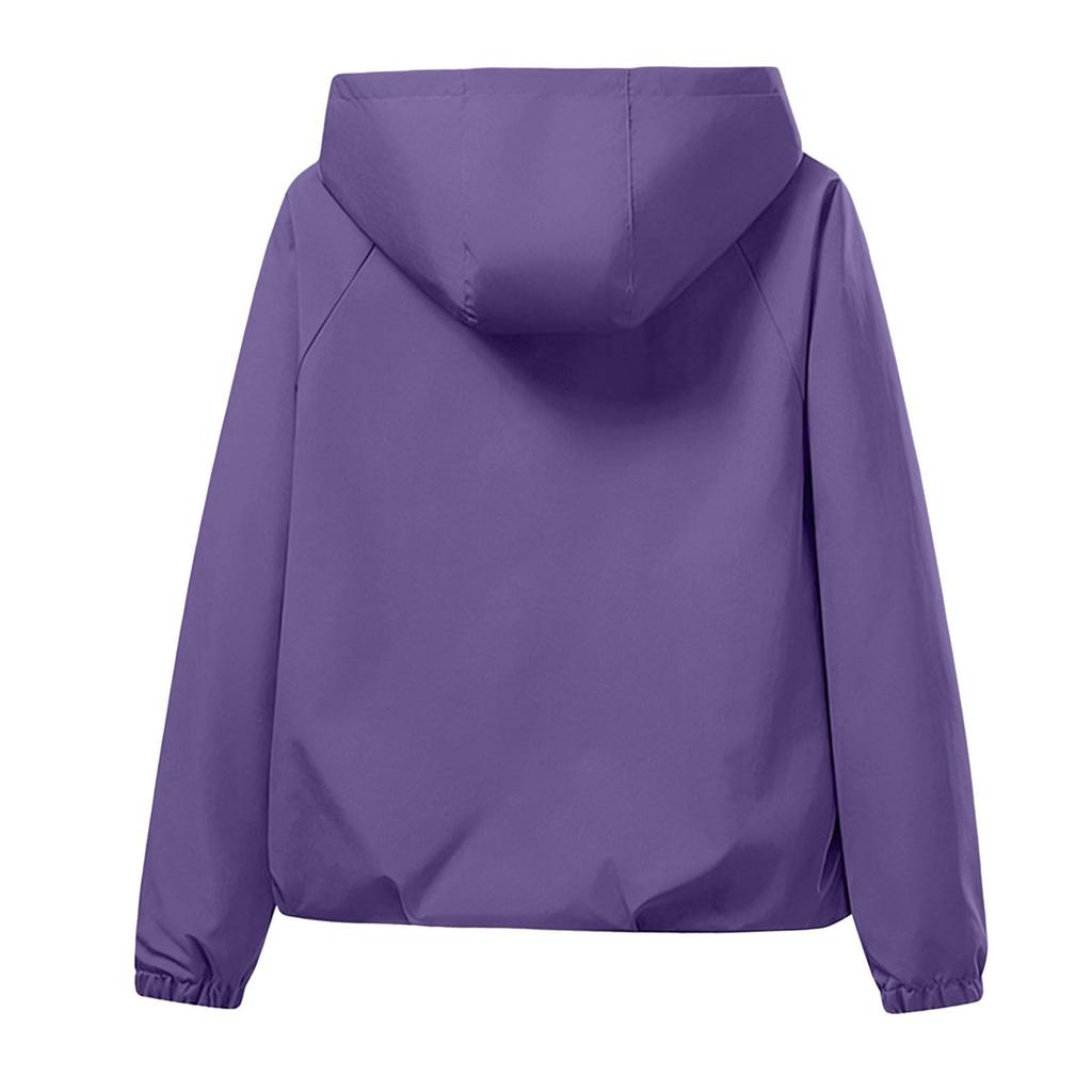Women's Lightweight Hooded Rain Jacket with Zipper - Casual Windbreaker for Outdoor Wear