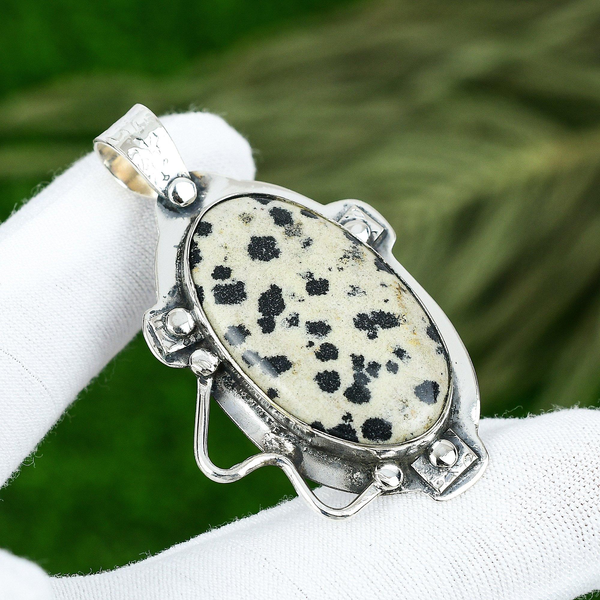 

Natural Dalmatian Jasper Gemstone Pendant 925 Sterling Silver Jewelry For Girls