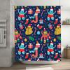 Christmas-themed shower curtain featuring colorful monster designs, perfect for festive home decor during holiday season