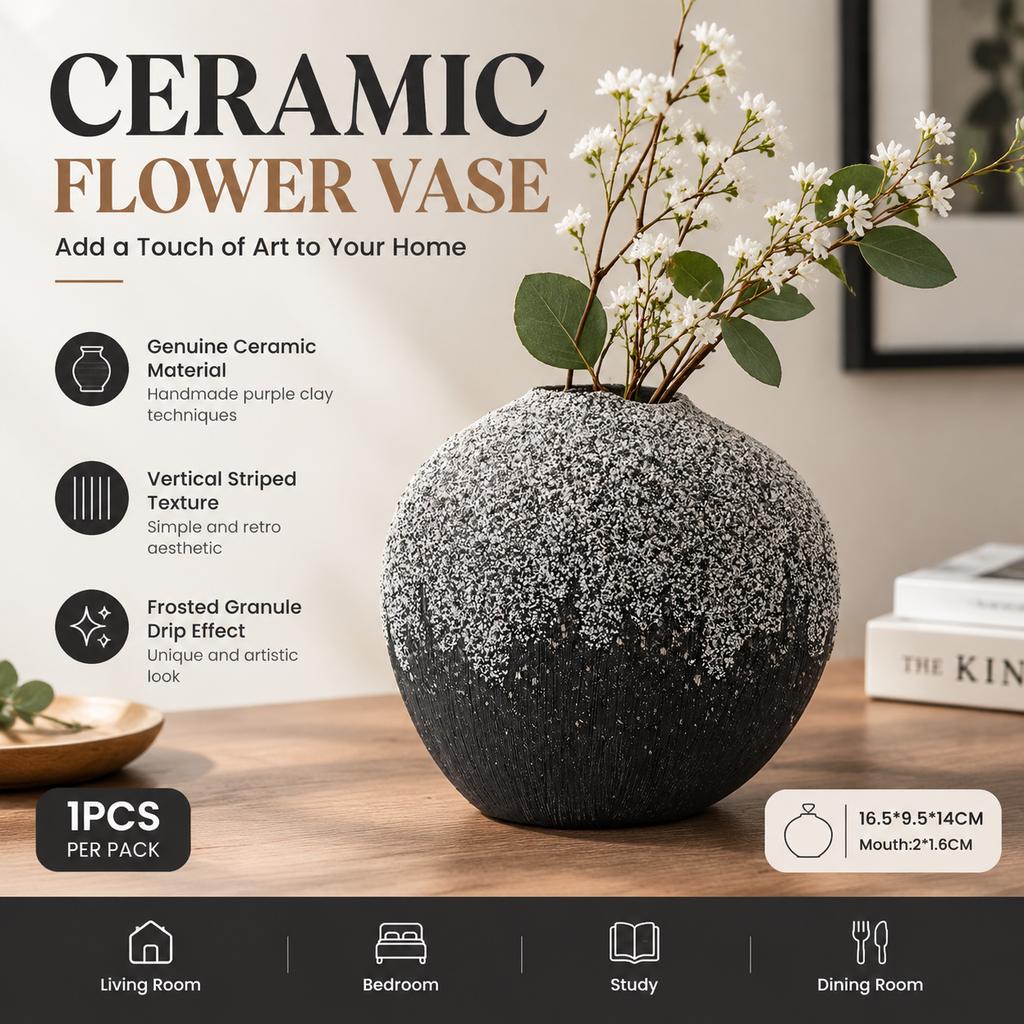 Nordic Style Handmade Ceramic Flower Vase with Vertical Stripes