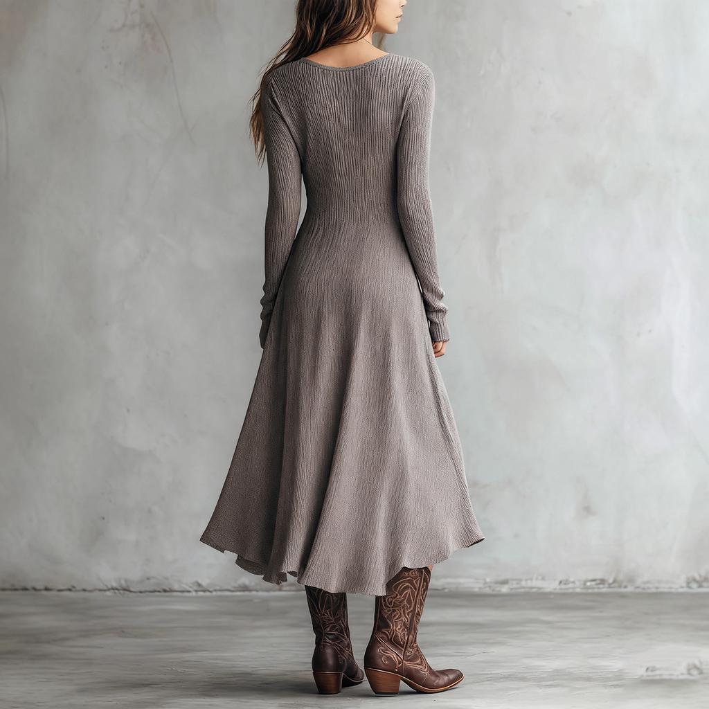 Ladies' Fashionable Casual Color Long Sleeved Dress