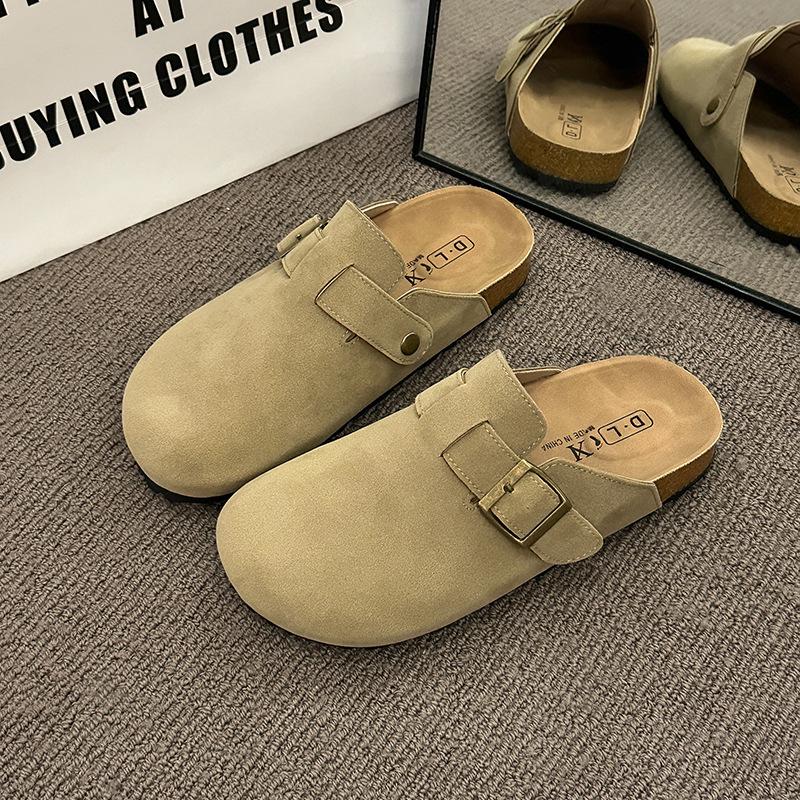 Non-slip bag head half slippers women's suede retro flat-soled single shoes versatile outer wear new spring and autumn season