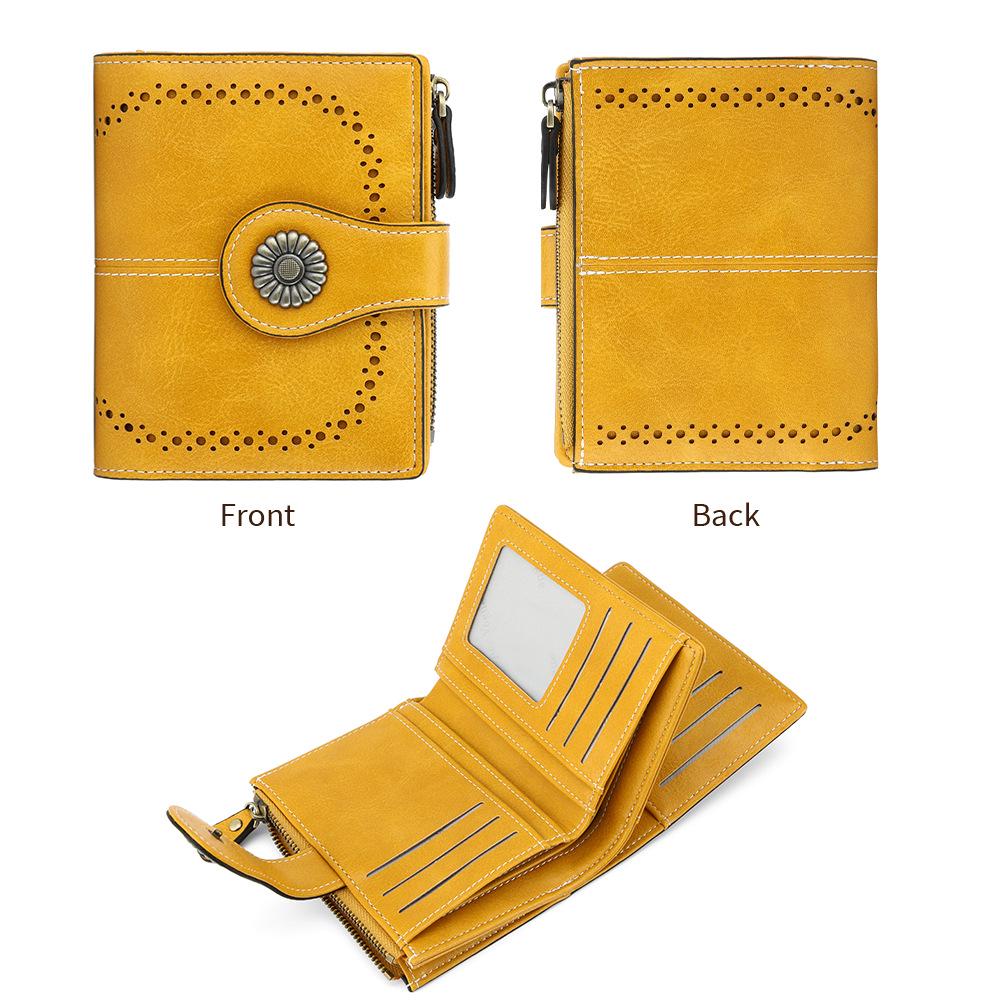 Portafoglio da Donna RFID Anti-Magnetico - Corto in Pelle Retro Olio Cera Europea & Americana, Portamonete Multi-Scomparti per Carte.