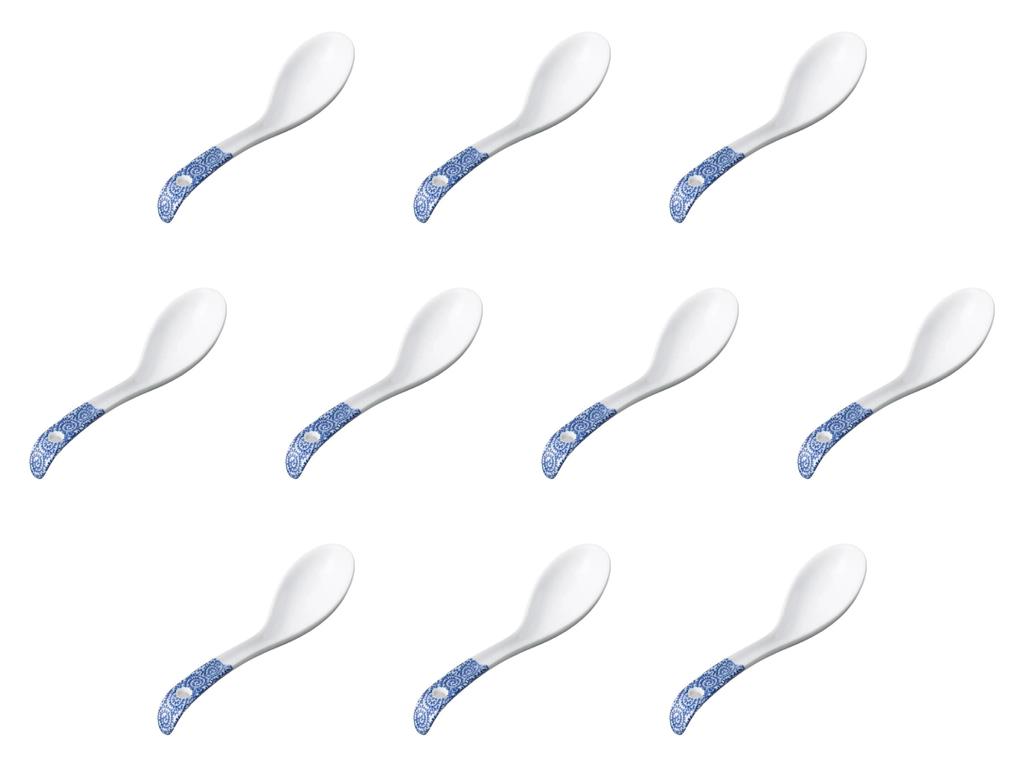 Set of 10 Octopus Arabesque Spoons X Chinese Reinforced Setomonohonpo 6.0-hole [18 4.3 Cm] Spoons, Porcelain,