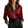 Leopard Print Satin Patchwork Slimming Long Sleeve Round Neck Shirt for Women - Spring/Autumn Collection