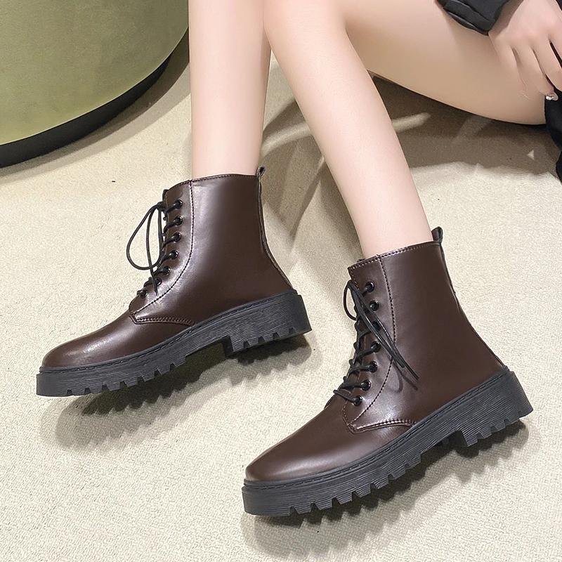 2024 Hot Sale Women's Shoes Ankle Women's Boots Classics Modern Boots Women Sewing Round Toe Front Lace-up Low Heel Ladies Shoes