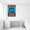 Vintage 'KEEP OUT' Gamer At Work Metal Tin Sign - Blue Red Yellow Warning Board for Home Office Man Cave Decor