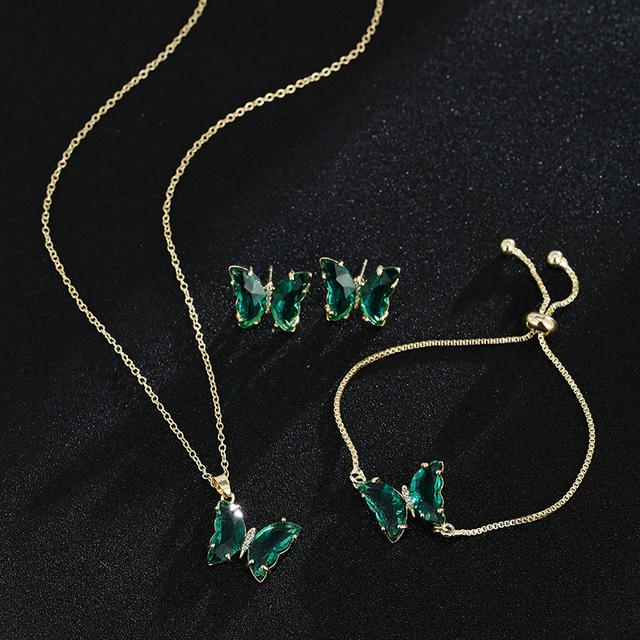 

Бабочка стеклянный материал романтические украшения браслет ожерелье серьги комплект для женщин свадебный ужин платье аксессуары