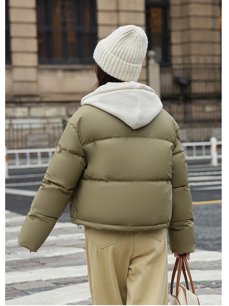 Fake Two-Piece Hooded Short Puffer Jacket With Drawstring