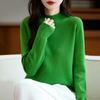 Women's Pure Color Wool Sweater - Half-High Collar, Loose Knit Pullover for Autumn/Winter