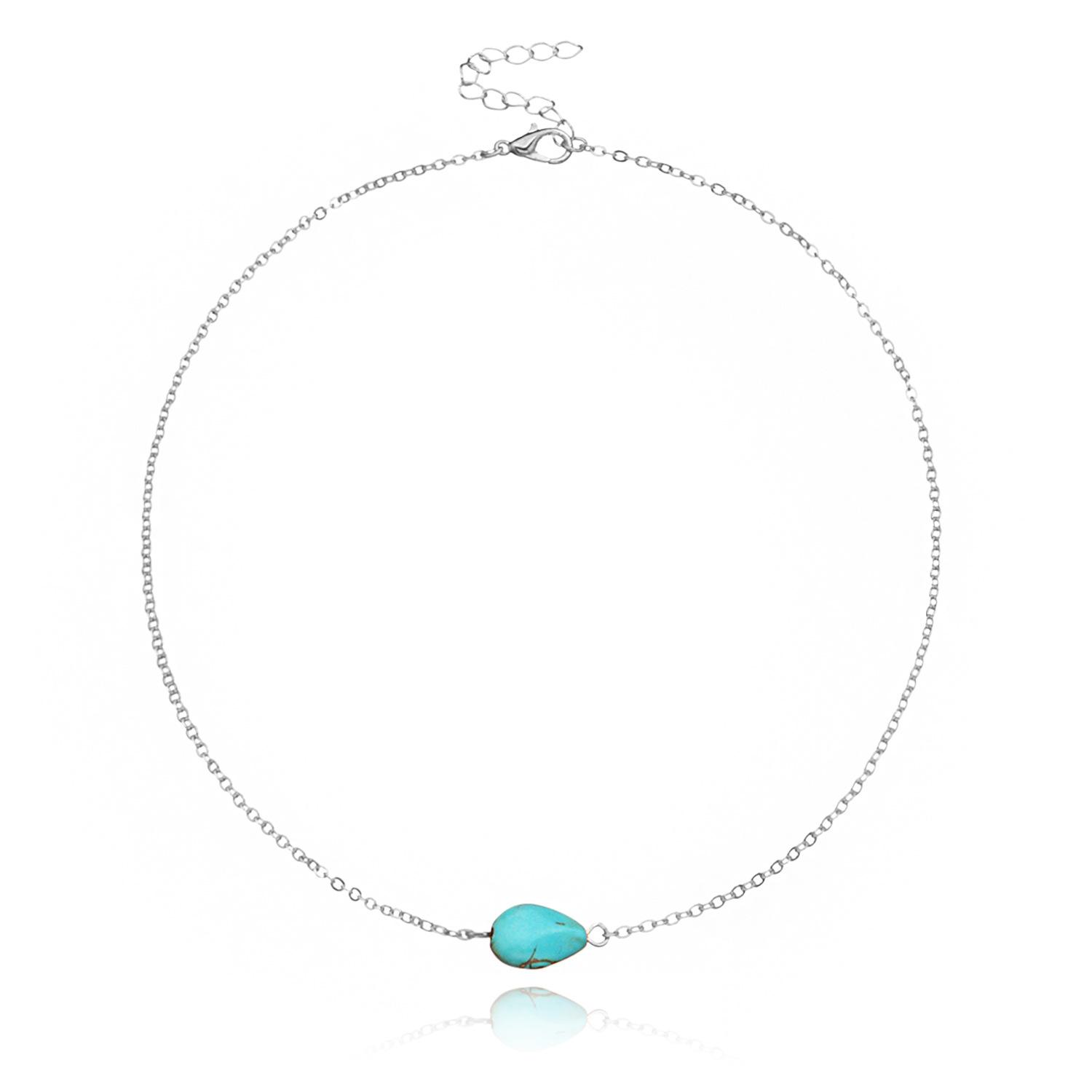 

Exquisite and simple European and American alloy electroplating necklace turquoise pendant new neck chain срібний