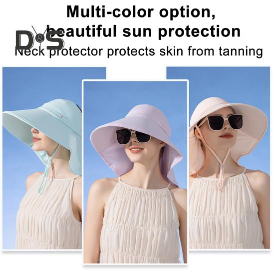 Women's Wide Brim Sun Hat Rollable UV Sun Protection Hat with Neck Flap UPF 50+ Fishing Hat with Ponytail Hole for Hiking Beach