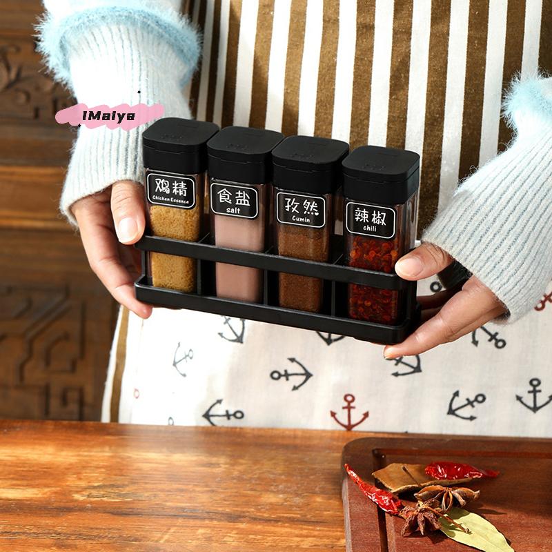 Four-Grid BBQ Spice Set Household Combo Salt & Pepper Jar Kitchen Sealed Moisture-Proof Container for Culinary Storage