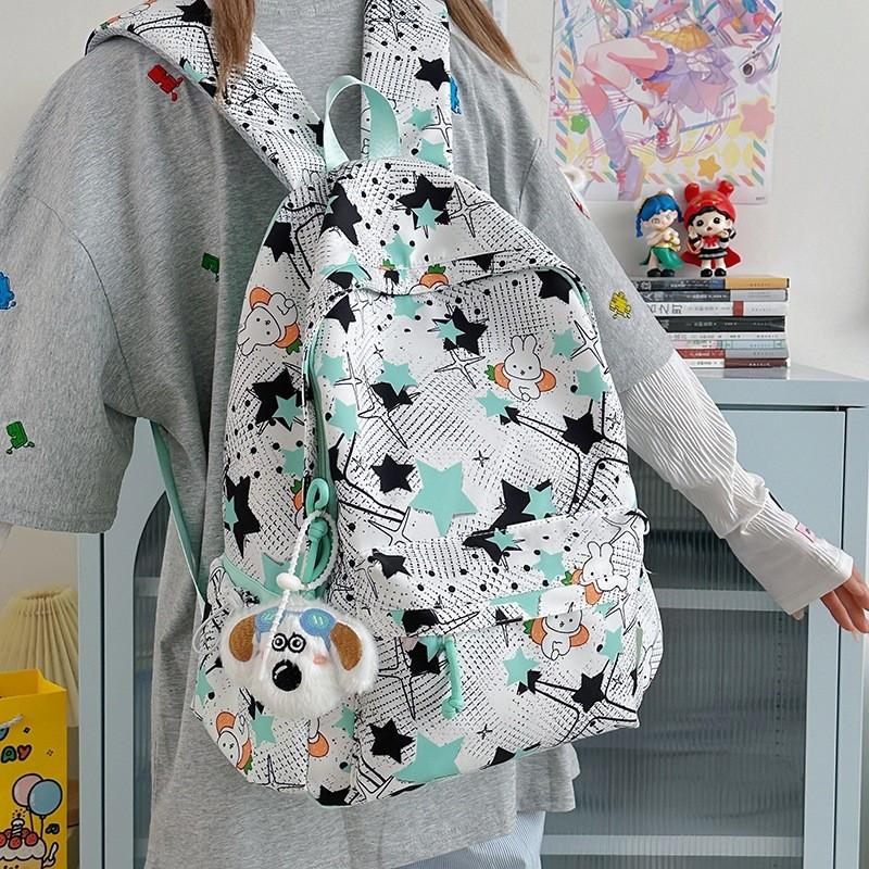 Star Cute Rabbit Carrot Pattern Student Casual Backpack With Pendant Plush