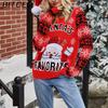 BITCED Damen Weihnachts-Pullover mit Weihnachtsmann-Stickerei O-Ausschnitt Strickpullover