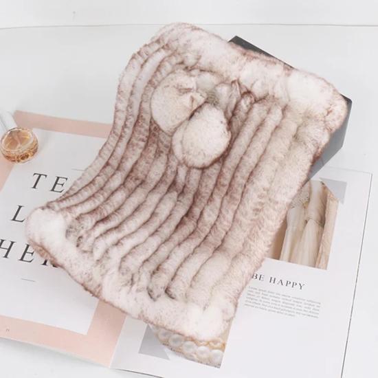 New lady real rex rabbit fur hat Natural warm rex rabbit fur hat scarf Women hand knitted soft real rabbit fur caps scarves