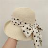 French Retro Style, Elegant Polka Dots, Bow Tie, Sun Hat, Straw Hat, Women's, Summer Seaside Vacation, Beach Sun Hat