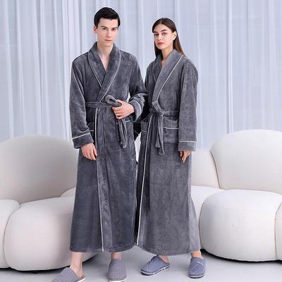 Extra-Long Coral Fleece Bathrobe for Men and Women - Winter Style Flannel Pajamas