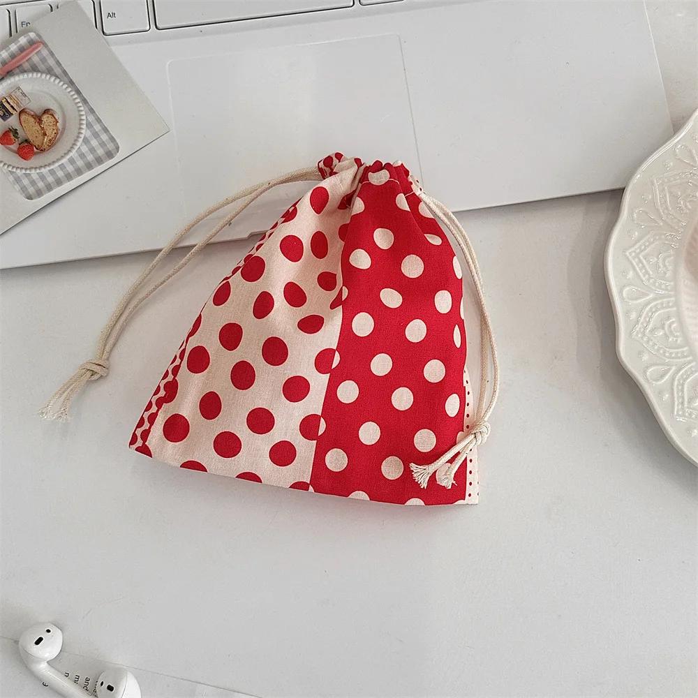 Cute Bow Print Drawstring Bags Women's Handbag Coin Purse Coin Pouch Key Lipstick Storage Bag Jewelry Dust Bag Packaging Pouch
