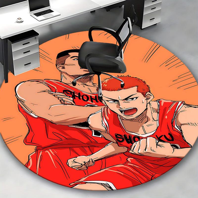 1pc SHOHOKU Basketball Anime Design Round Carpet - Office Chair Mat, Non-Slip Rug for Home Decor, Seasonal Gift, Suitable for Office, Living Room