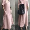 Creative Style Summer Bohemian Chinese Style Retro Women's Cotton Linen V-Neck Loose A-Line Dress