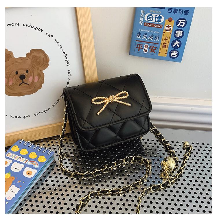 Bow Simple Golden Decoration Solid Color Leather Children Chain Bag Shoulder