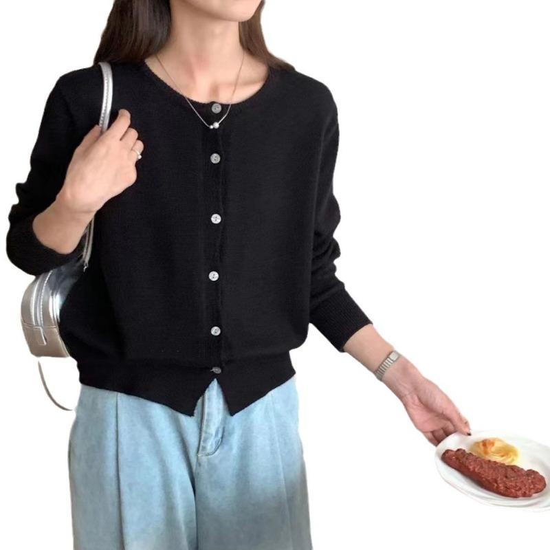 Autumn and Winter New Soft Waxy Gentle Wind Knitted Cardigan Top Women's Solid Color Casual Thin Sweater Jacket