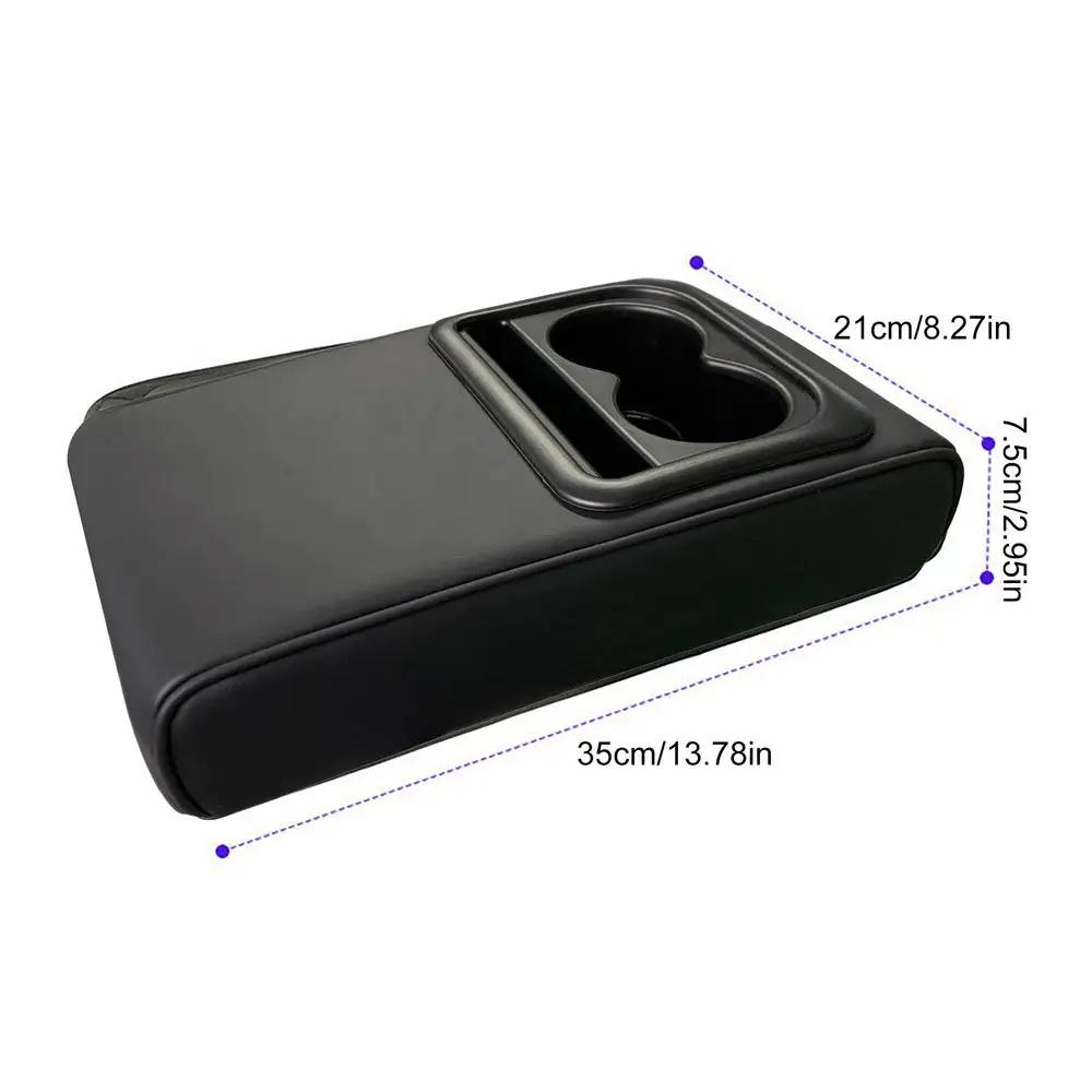 Auto Center Console Armrest Cushion With 2 Cup Holder PU Leather Armrest Pad Portable Car Amrest Pillow Cover Height Pad