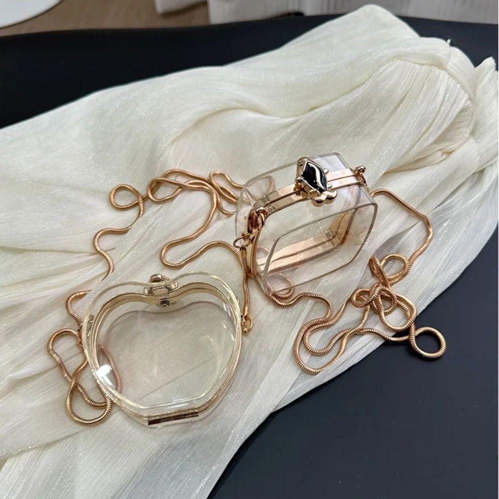 Gold Lock Buckle Transparent Shoulder Bag with Chain Strap Small Clutch Purse  Summer Season