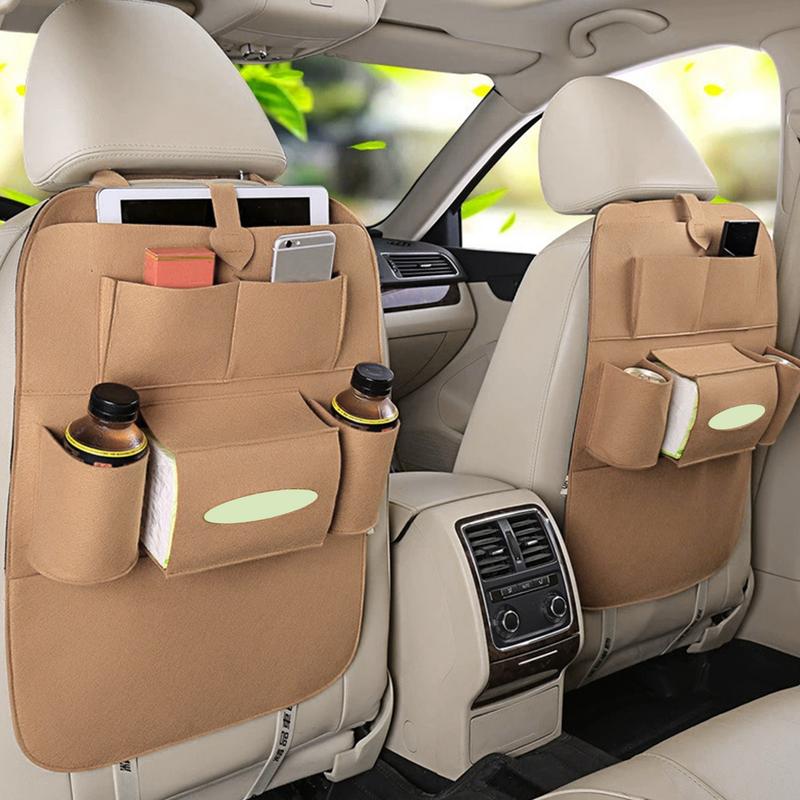 Seat Back Protector Waterproof Multiple Pockets Felt Protector For Seat Back Easy Installation Car Interior Storage Bag
