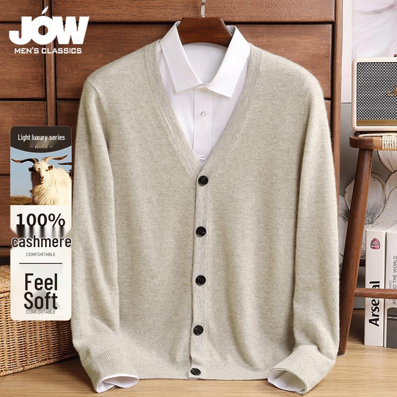 JOW Men's 100% Cashmere V-Neck Cardigan