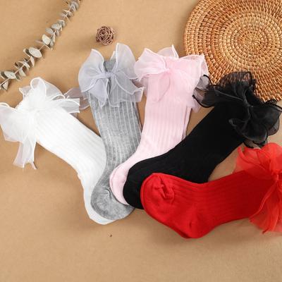 Toddlers Socks Autumn Spring Children Girls Knee High Long Sock Cotton Big Bow Princess Style Kids Floor Socks 0-3Y