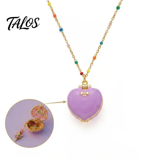 Talos Openable Heart Charm Necklace, Box Pendant with Mini Figurine, Women Tiny Locket Gift for Wife Girlfriend Anniversary