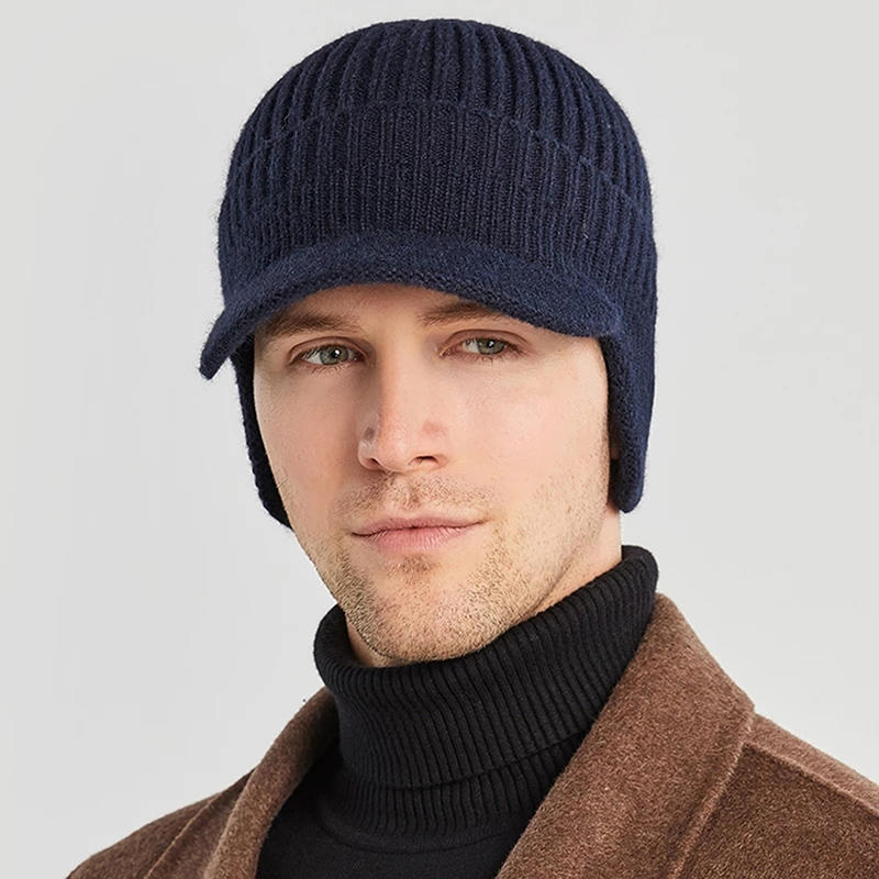 European And American Men Winter Warm Ear Protection Knitted Hat Outdoor Riding Fleece Hat