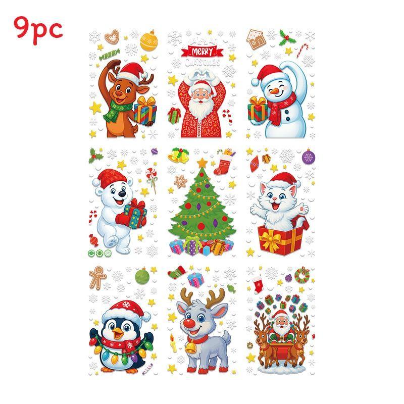 Party Wall Christmas Stickers Set Santa Snowman Reindeer Snowflake Decor Holiday